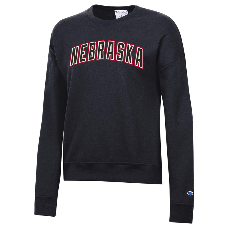 Women's Nebraska Huskers Glittler Embroidery Powerblend Sweatshirt - BLACK