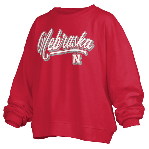 Women's Nebraska Huskers Harlow Glitter Oversized Sweatshirt - RED