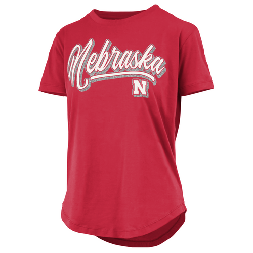 Women's Nebraska Huskers Harlow Glitter T-Shirt - RED