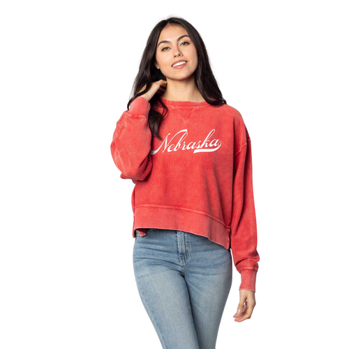 Women's Nebraska Huskers Homerun Corded Boxy Pullover - RED