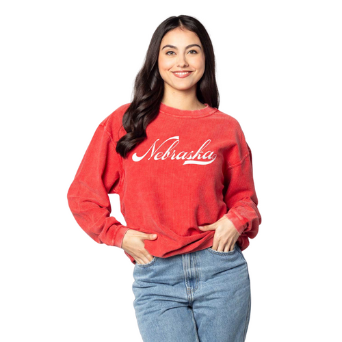 Women's Nebraska Huskers Homerun Corded Crew - RED