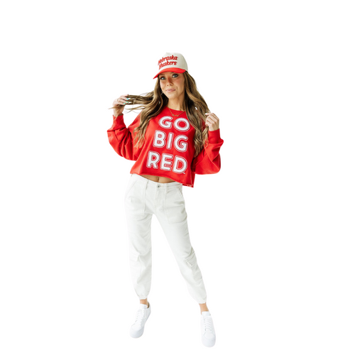 Women's Nebraska Huskers Perkin Chenille Crop Sweatshirt - RED