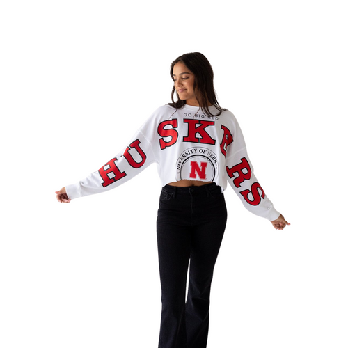 Women's Nebraska Huskers Phipps Split Crop Longsleeve - WHT - NEBRASKA