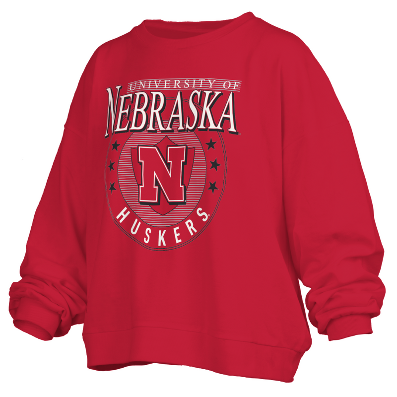 Women's Nebraska Huskers Preppy Seal Oversized Sweatshirt - RED