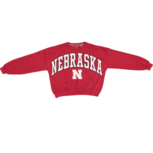 Women's Nebraska Huskers Puff Arch Logo Oversized Sweatshirt - RED