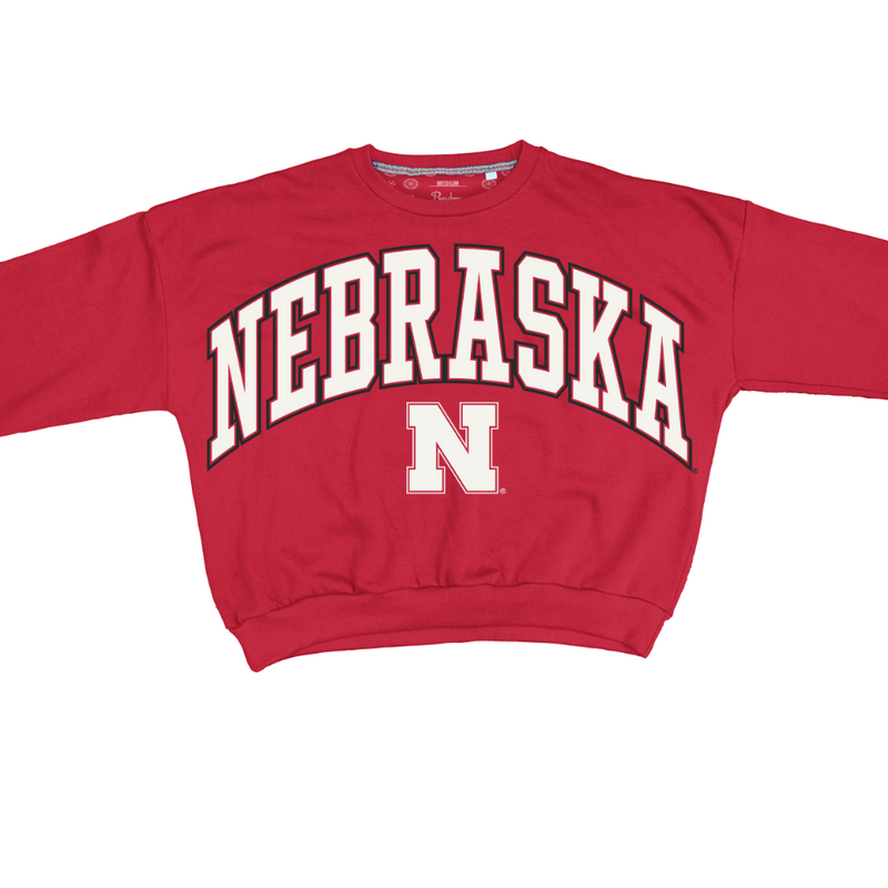 Women's Nebraska Huskers Puff Arch Logo Oversized Sweatshirt - RED