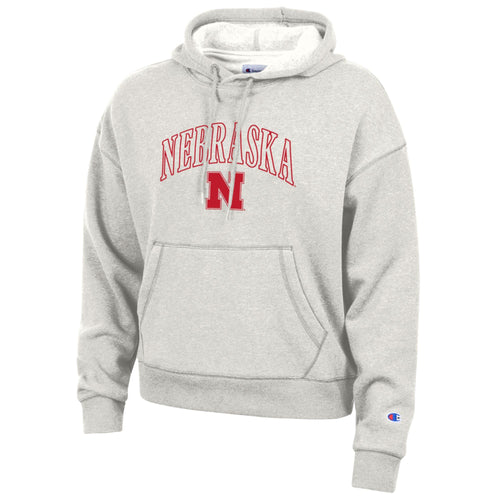 Women's Nebraska Huskers Puff Triumph Fleece Hoodie - PEBBLEST