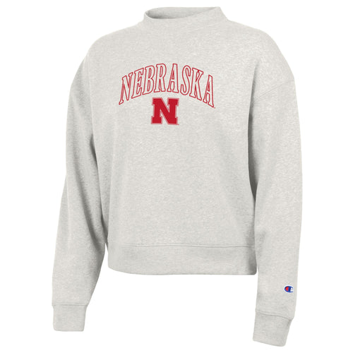 Women's Nebraska Huskers Puff Triumph Fleece Sweatshirt - PEBBLEST