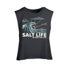 Women's Salt Life Shine & Curl Muscle Crop Tank Top - EBONY