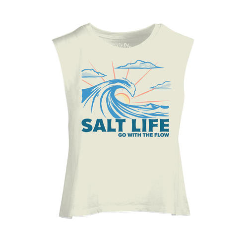 Women's Salt Life Shine & Curl Muscle Crop Tank Top - NATUR-NA