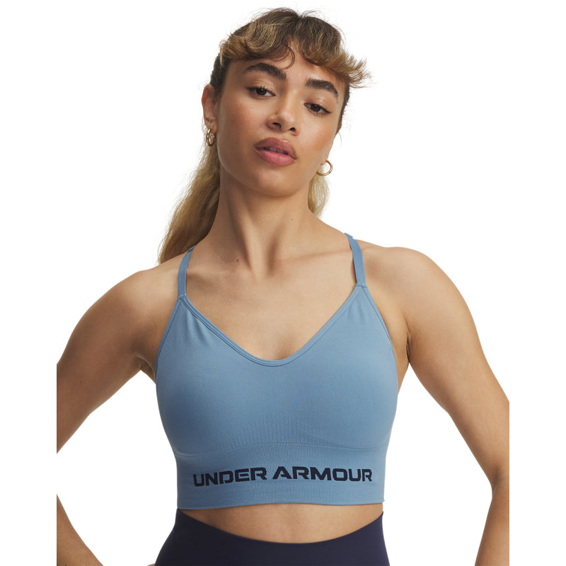 Women's Under Armour Vanish Seamless Low Long Bra - 418 - BLUE SMOKE