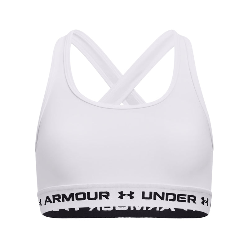 Girls' Under Armour Youth Crossback Mid Solid Sports Bra - 100 - WHITE