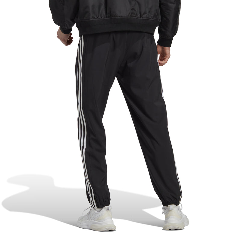 Men's Adidas AEROREADY Essentials Elastic Cuff Woven 3-Stripes Pant - BLACK/WHITE
