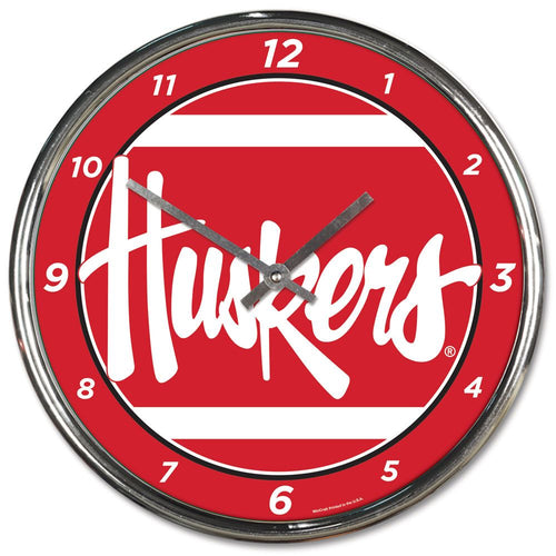 Nebraska Huskers Chrome Clock - HUSKERS