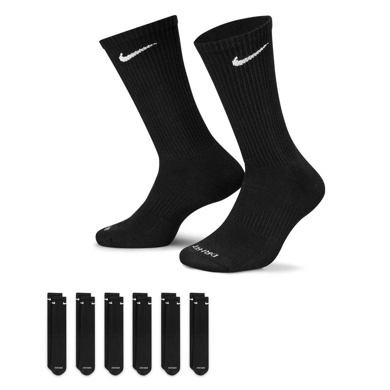 Men's/Women's Nike Everyday Cushion Crew Sock 6-Pack - 010 - BLACK