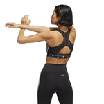 Women's Adidas Powerreact 3-Strip Medium Support Bra - BLACK/WHITE
