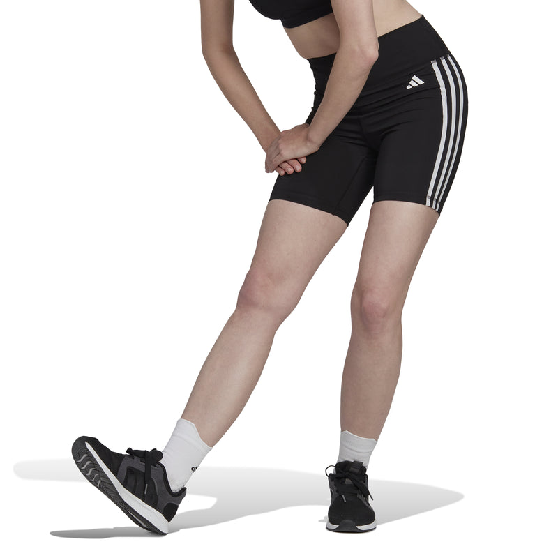 Women's Adidas Training Essentials 3-Stripes High-Waisted Short Leggings - BLACK/WHITE